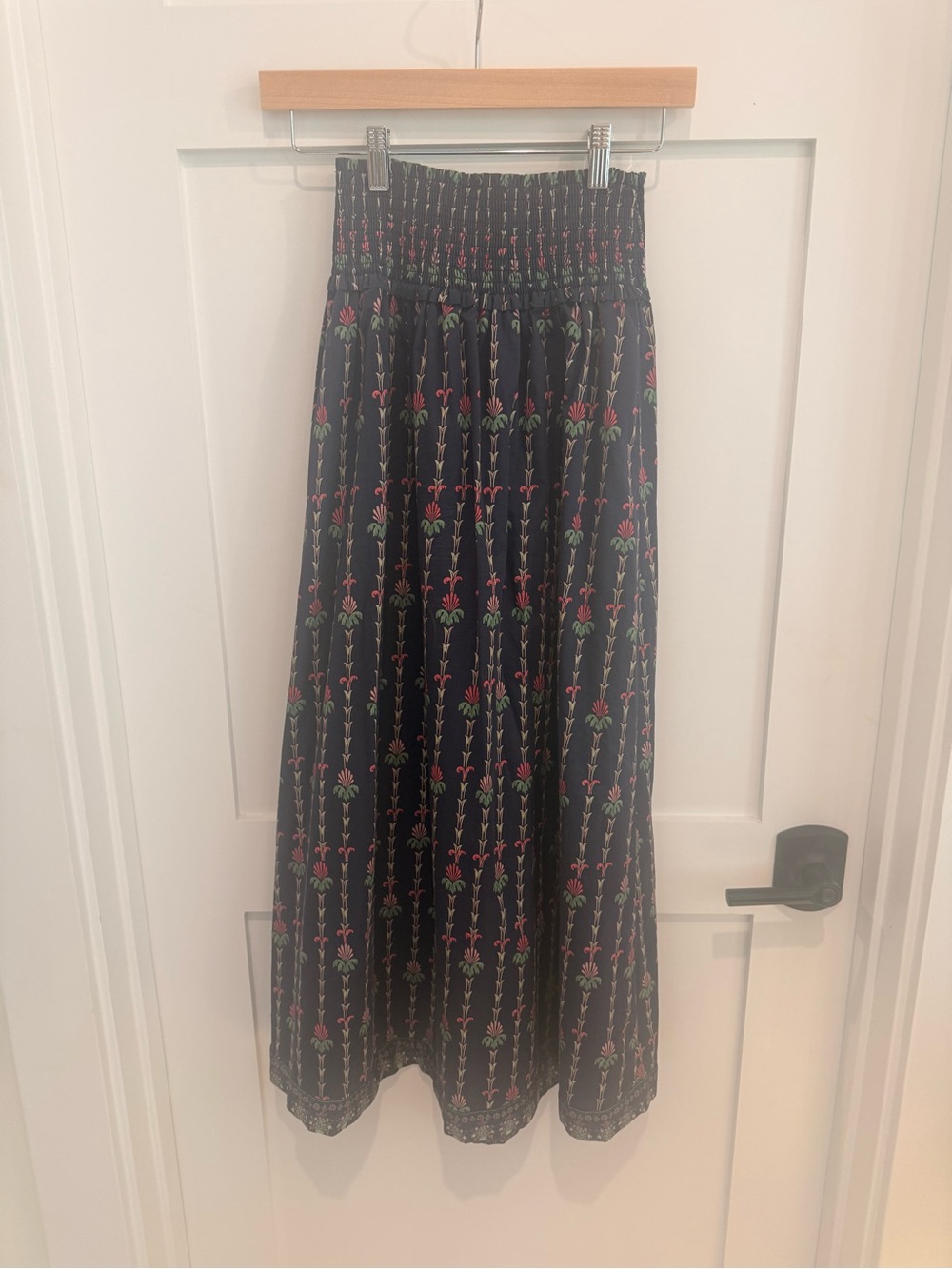 Hill House Navy Maxi Skirt with Floral Stripe